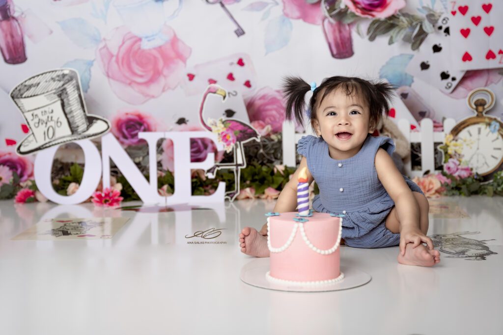 Alice in onederland cake smash themes for baby girls